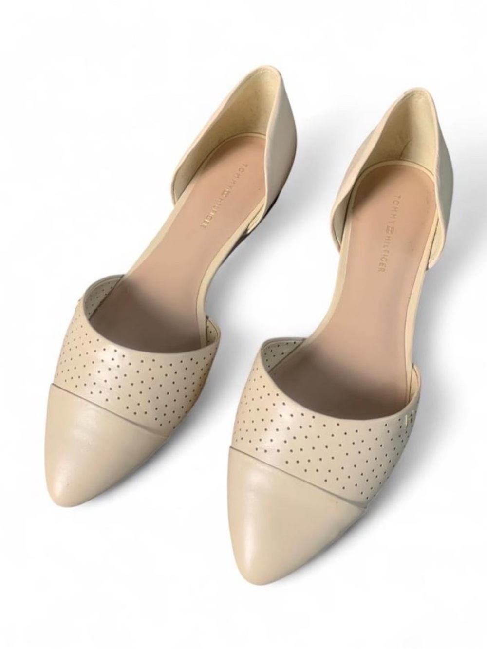 Tommy Hilfiger Neema Leather D'Orsay Flats Cream Pointed Toe Sz 7 EUC